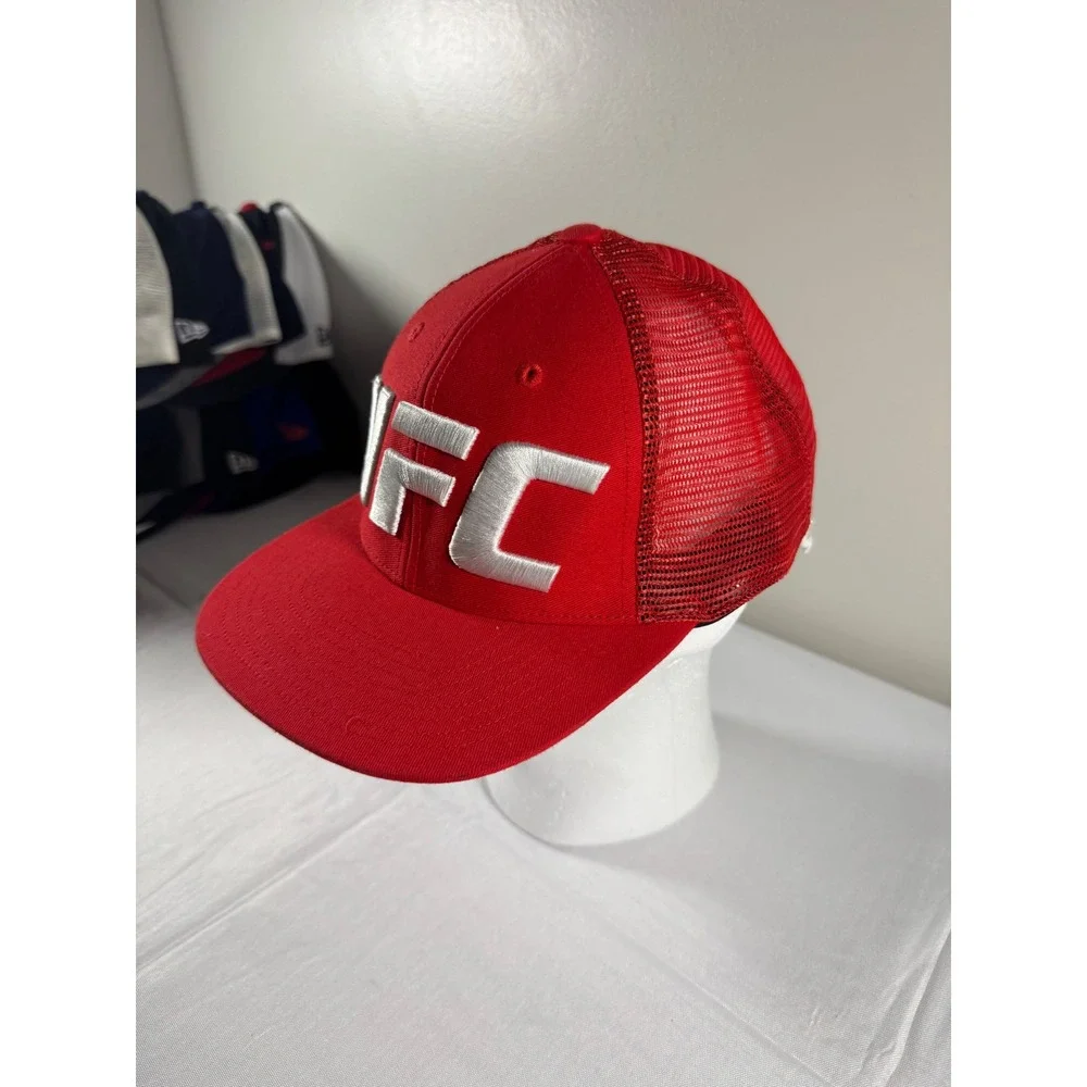 Reebok UFC Trucker Hat Mens Red Silver Embroidered Logo Snapback Flat Brim Cap